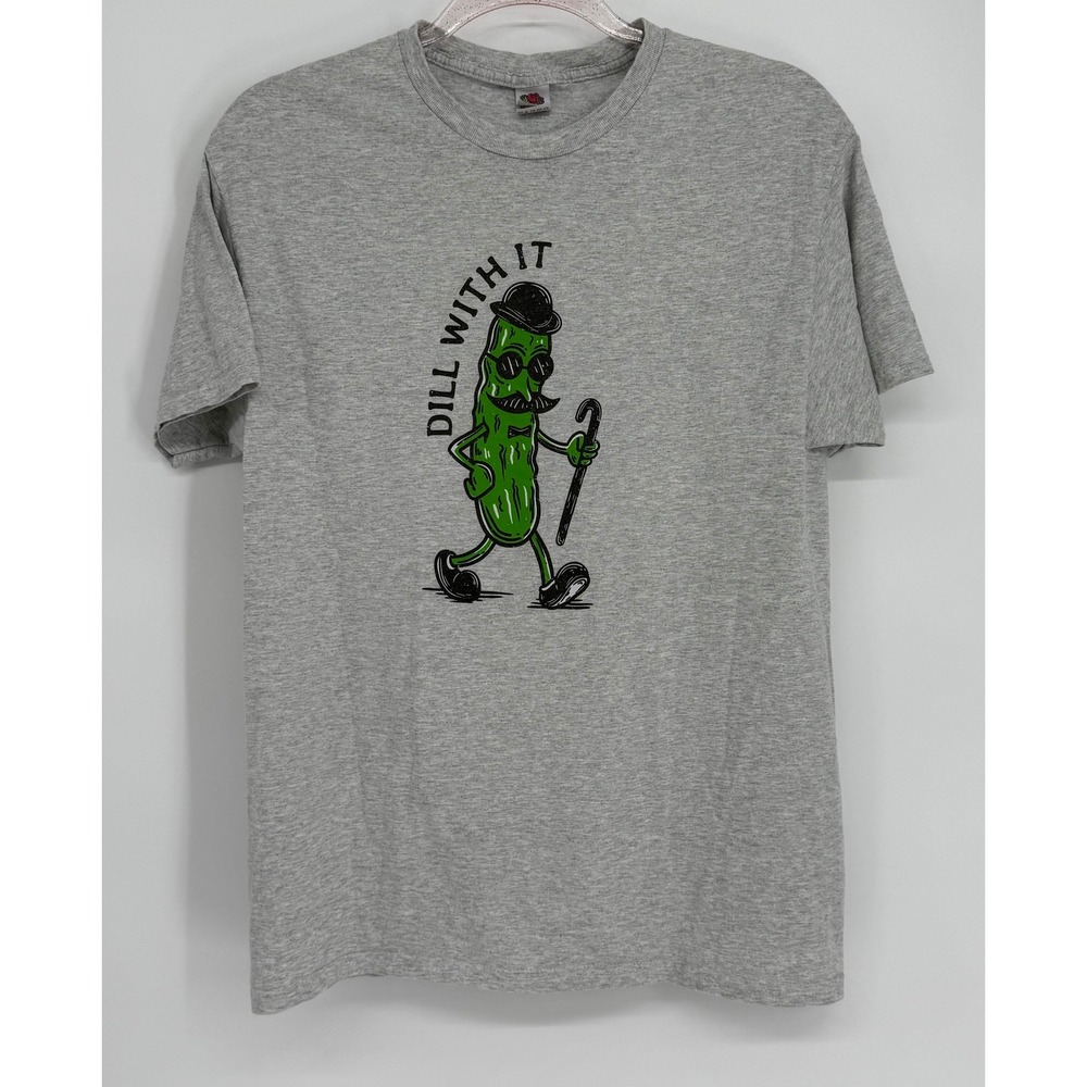 Fruit of the Loom Mens Dill With It Pickle Graphic T-Shirt Heather Gray Sz M
